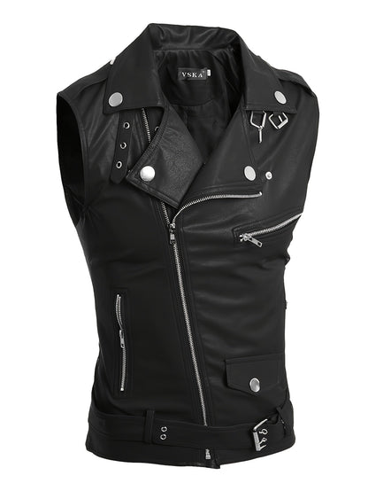 Gilet de style motard en similicuir sans manches avec fermeture éclair asymétrique