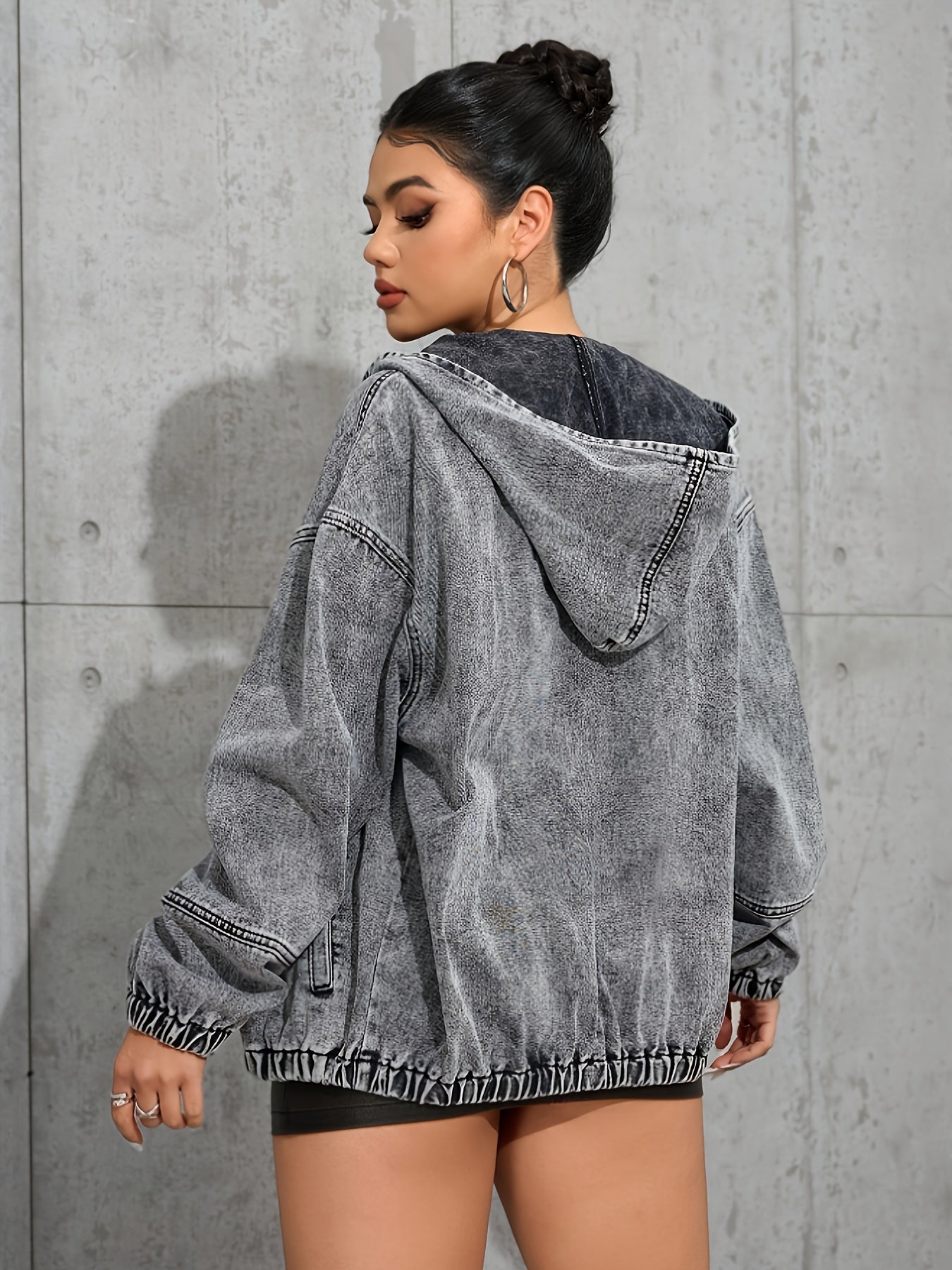 Veste à capuche femme gris délavé avec fermeture éclair