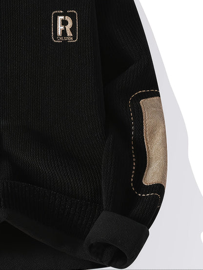 Sweat-shirt à col rond homme avec empiècements coudes côtelés
