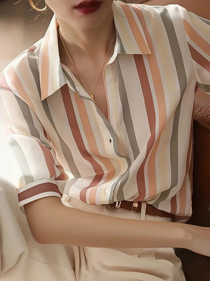 Elegancka damska koszula w paski, styl casual, wiosna-lato