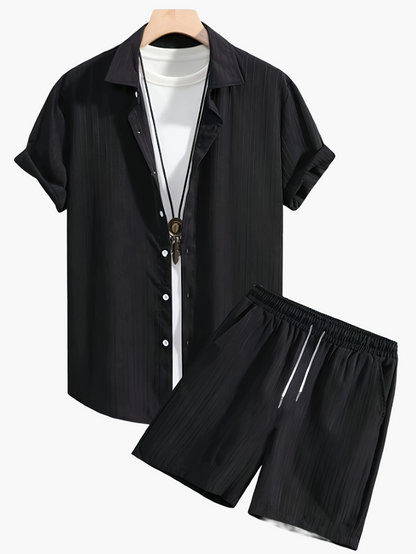 Ensemble Chemise et Short Décontracté Homme Style Plissé - Look Estival Chic et Moderne