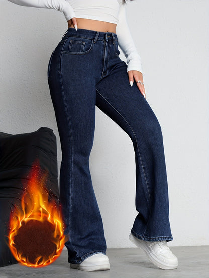 Jean évasé taille haute Femme - Bleu foncé