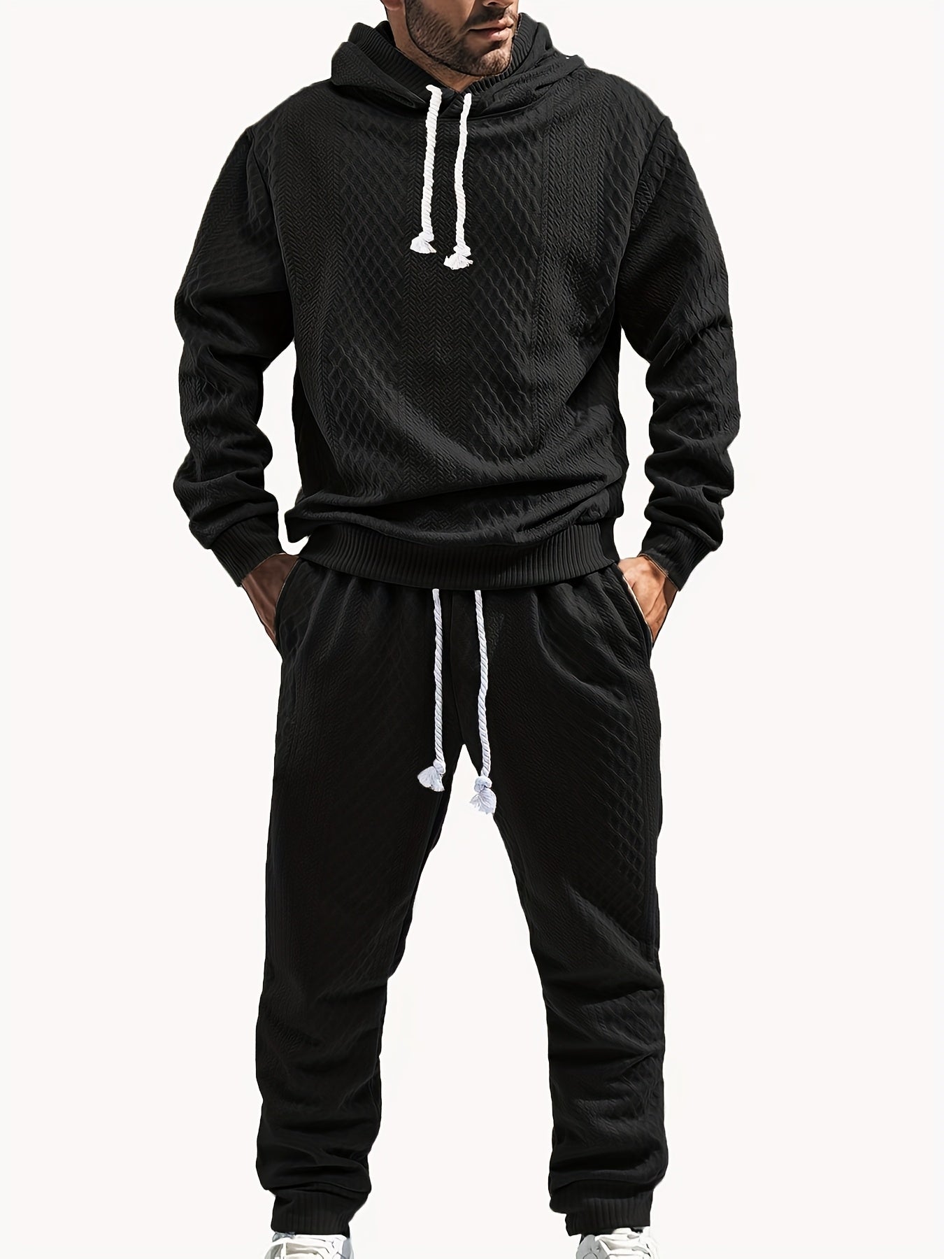 Ensemble Survêtement Homme à Capuche Texture Chevron et Losange – Style Décontracté