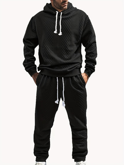 Ensemble Survêtement Homme à Capuche Texture Chevron et Losange – Style Décontracté