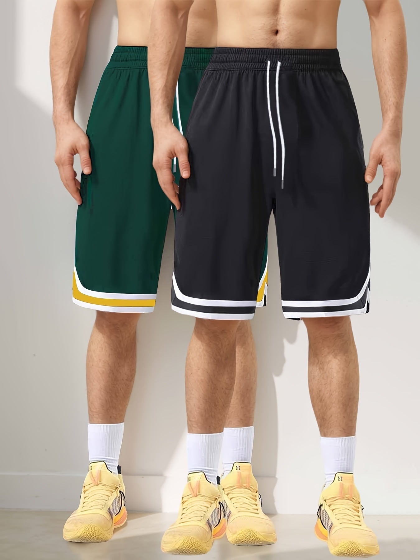 Lässige Herren Basketball-Sportshorts, 2er-Pack, mit Kordelzug, ideal für Training und Alltag