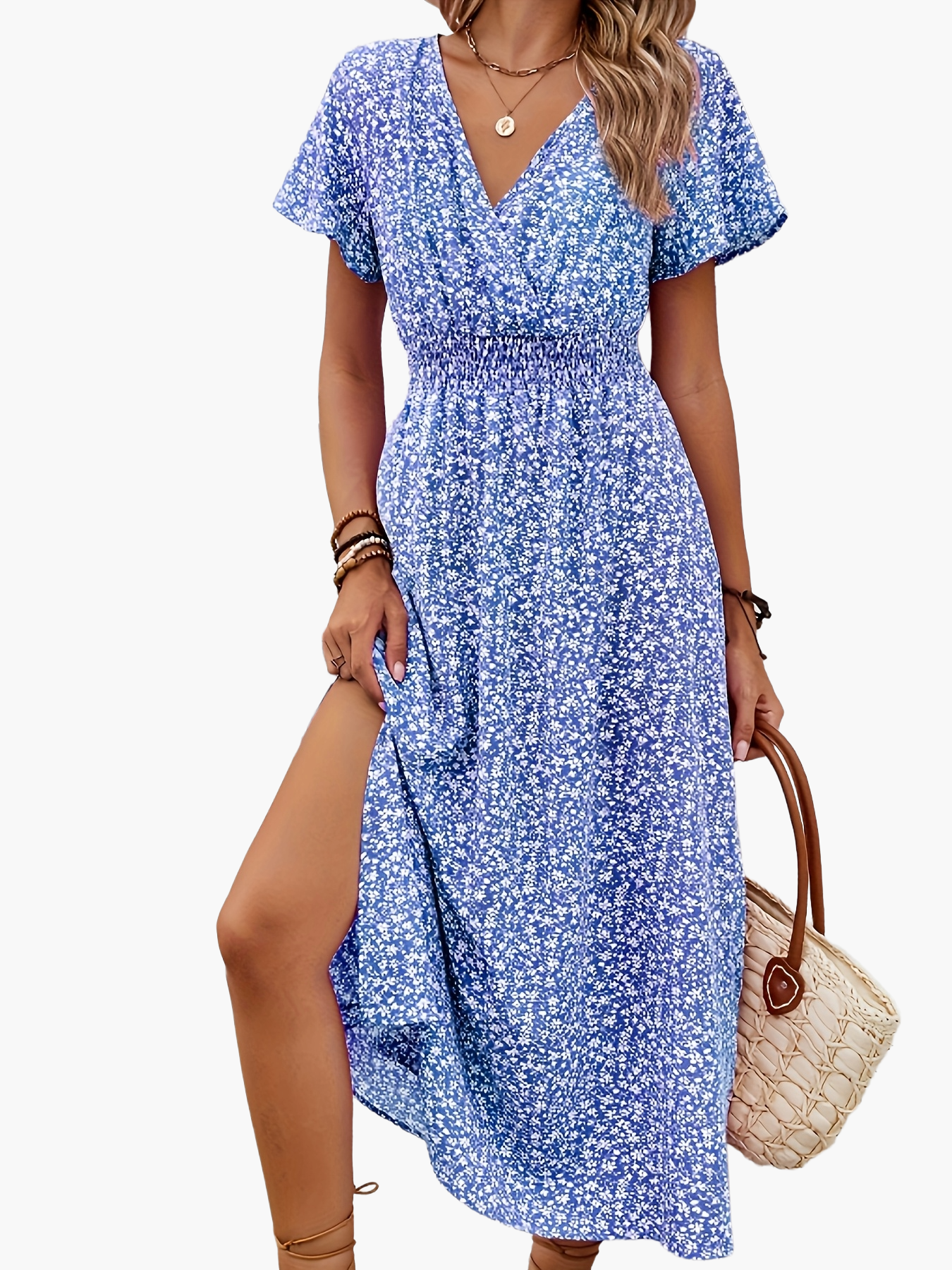 Abito lungo incrociato floreale stile bohémien da donna – Eleganza estiva e casual