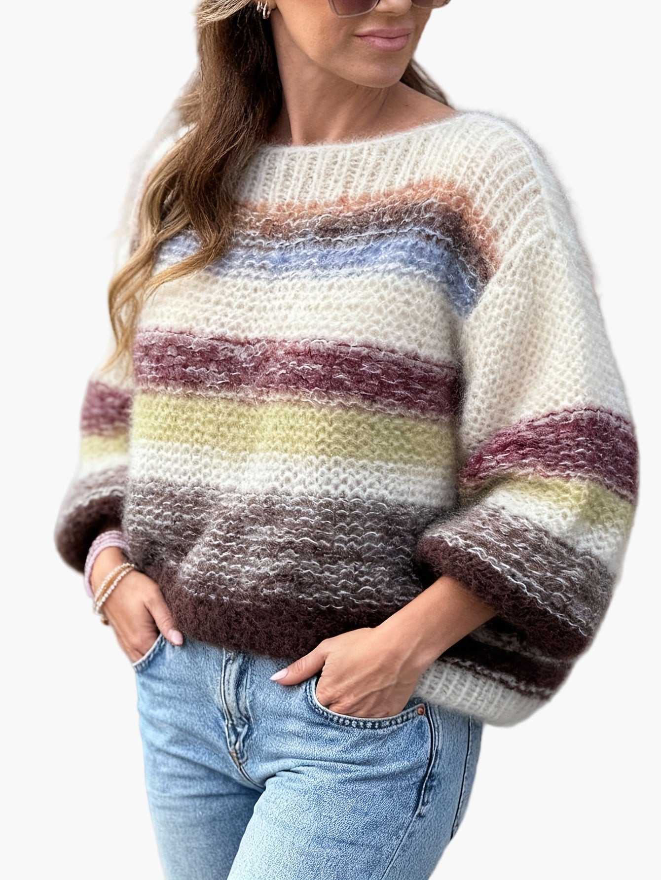 Elegant striped women's sweater casual style for autumn/winter