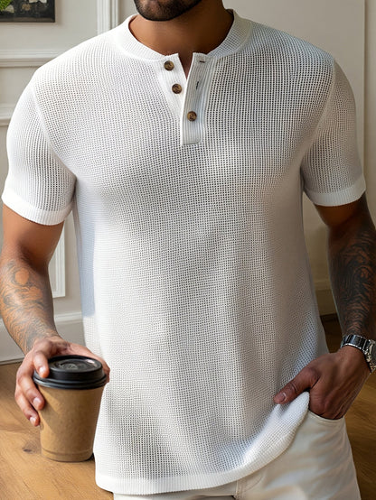 T-shirt Henley męski z krótkim rękawem i fakturą – nowoczesny i elegancki styl na casualowe wyjścia