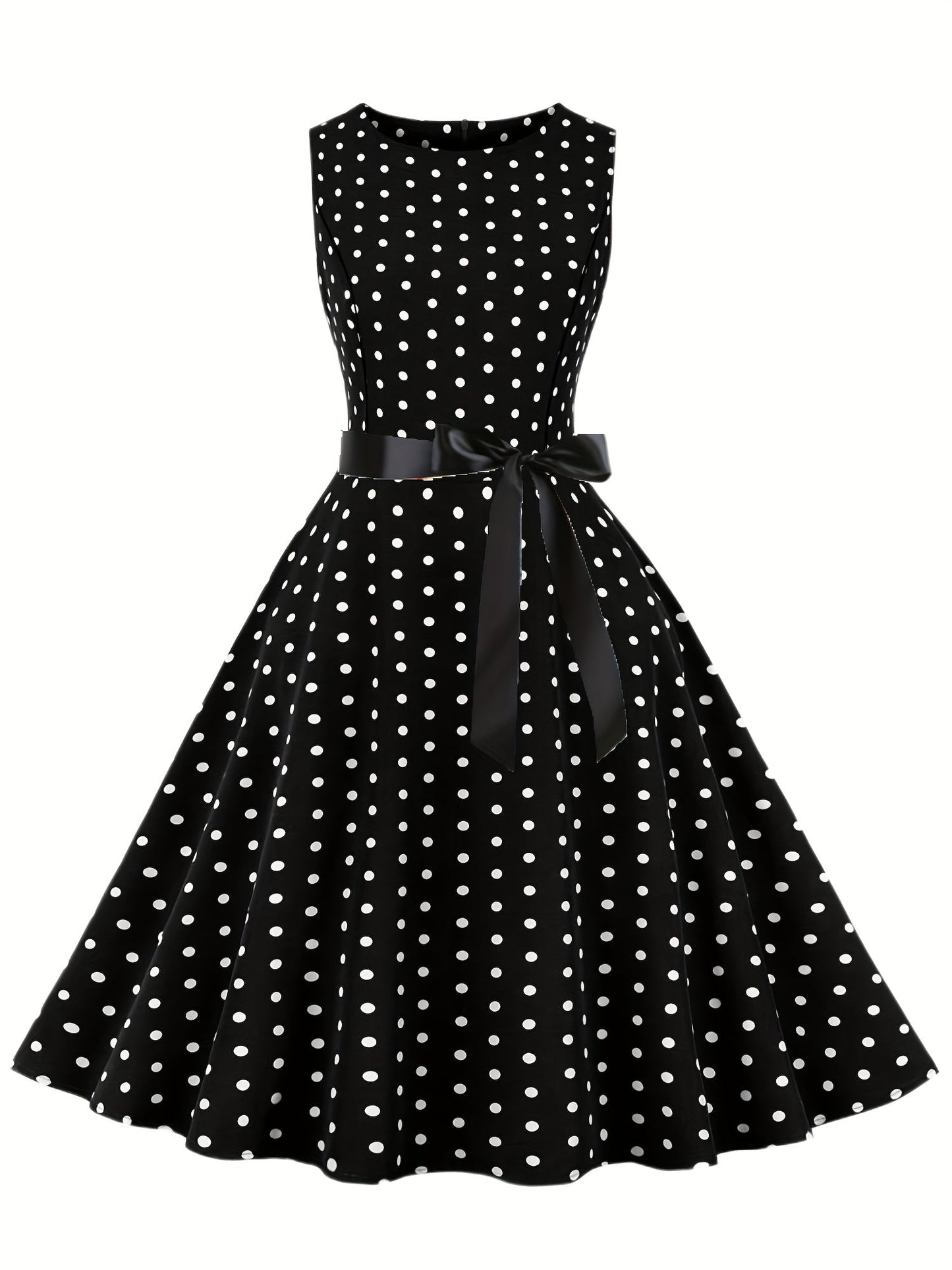 Vestido vintage sin mangas con lunares para mujer, estilo retro acampanado, ideal para el verano y ocasiones especiales