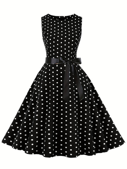 Vestido vintage sin mangas con lunares para mujer, estilo retro acampanado, ideal para el verano y ocasiones especiales