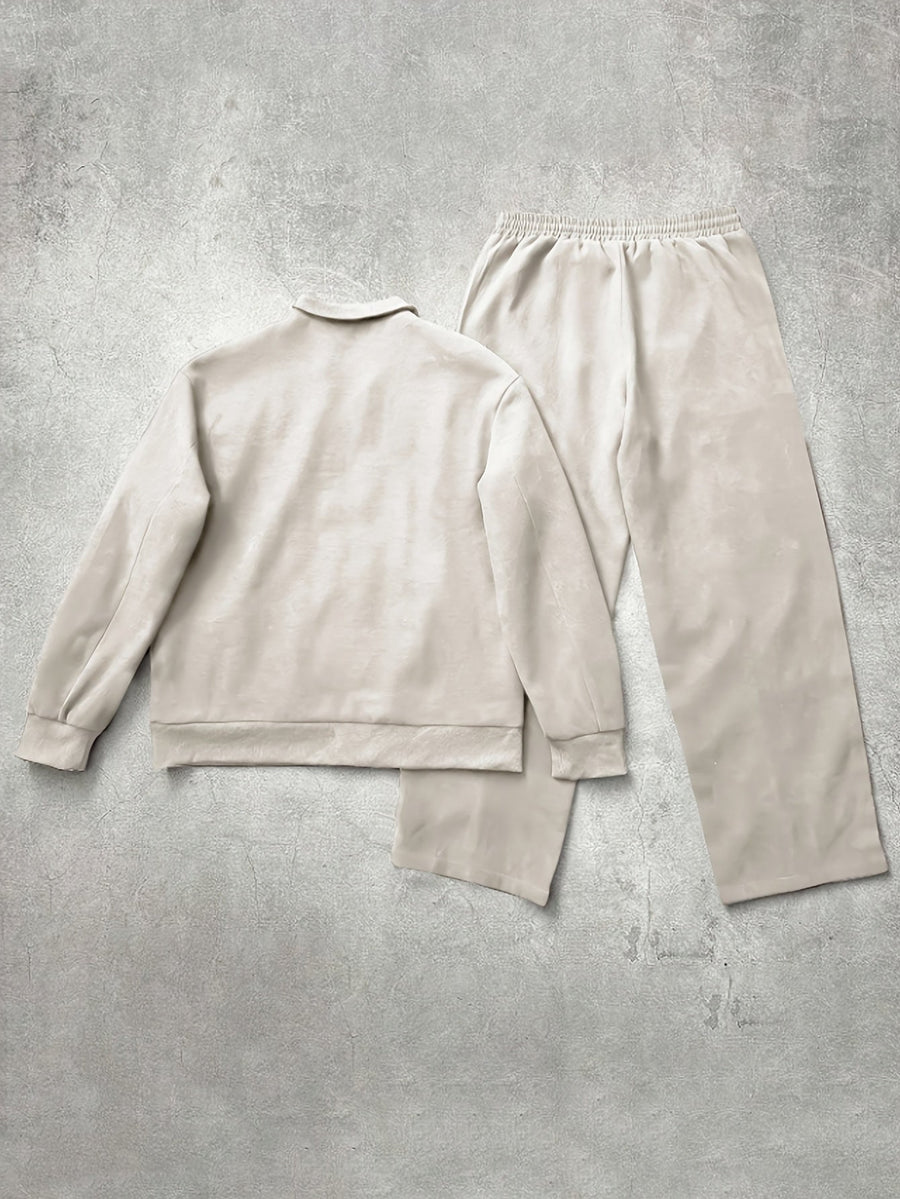 Ensemble de Survetement Homme Zip Complet à Rayures Contrastantes et Emblème Brodé