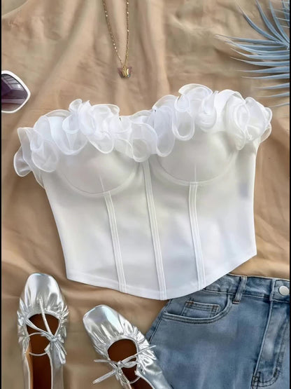 Elegancki gorset z falbanami dla kobiet, styl wieczorowy wiosna/lato