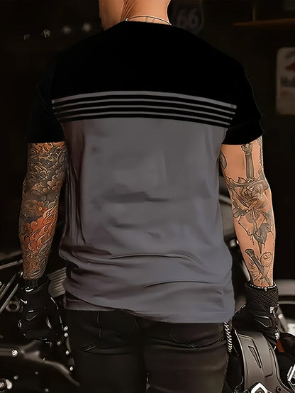 T-shirt décontracté homme style biker à motif rayé – Idéal moto et loisirs