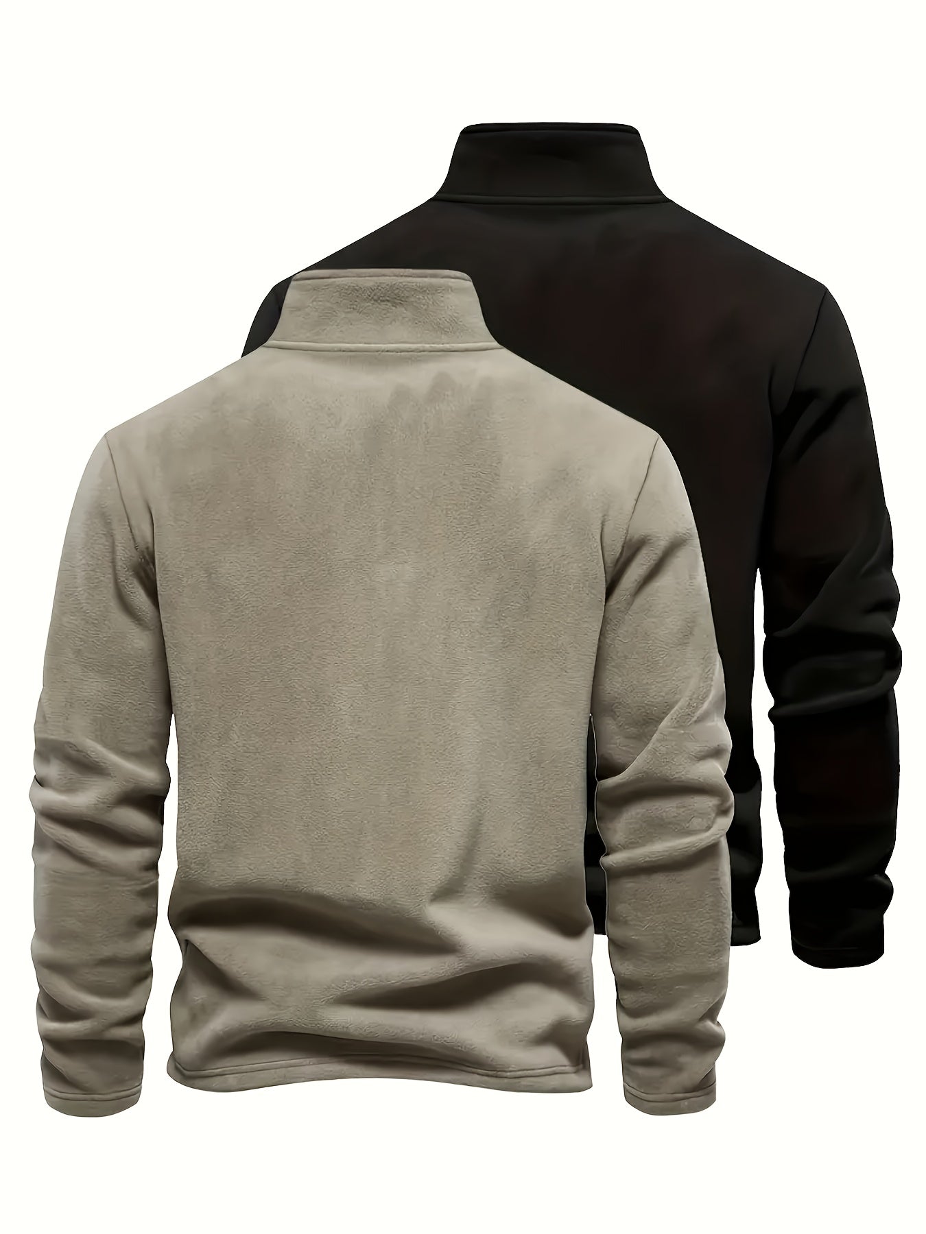 Pulls Homme Col Montant Zippé Polaire Coupe Droite Bicolore Beige Kaki et Noir Imprimé Graphique