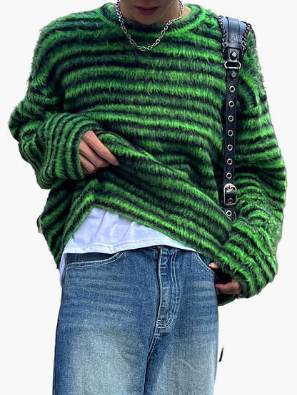 Herrtröja i streetwearstil med ränder, lös passform för höst och vinter