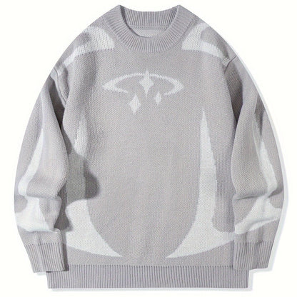 Pull en maille unisexe à motifs abstraits et col rond