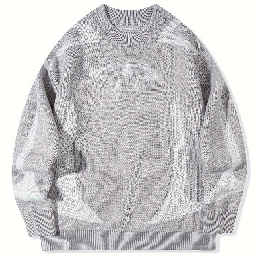 Unisex abstract-patterned knit sweater with a crew neck