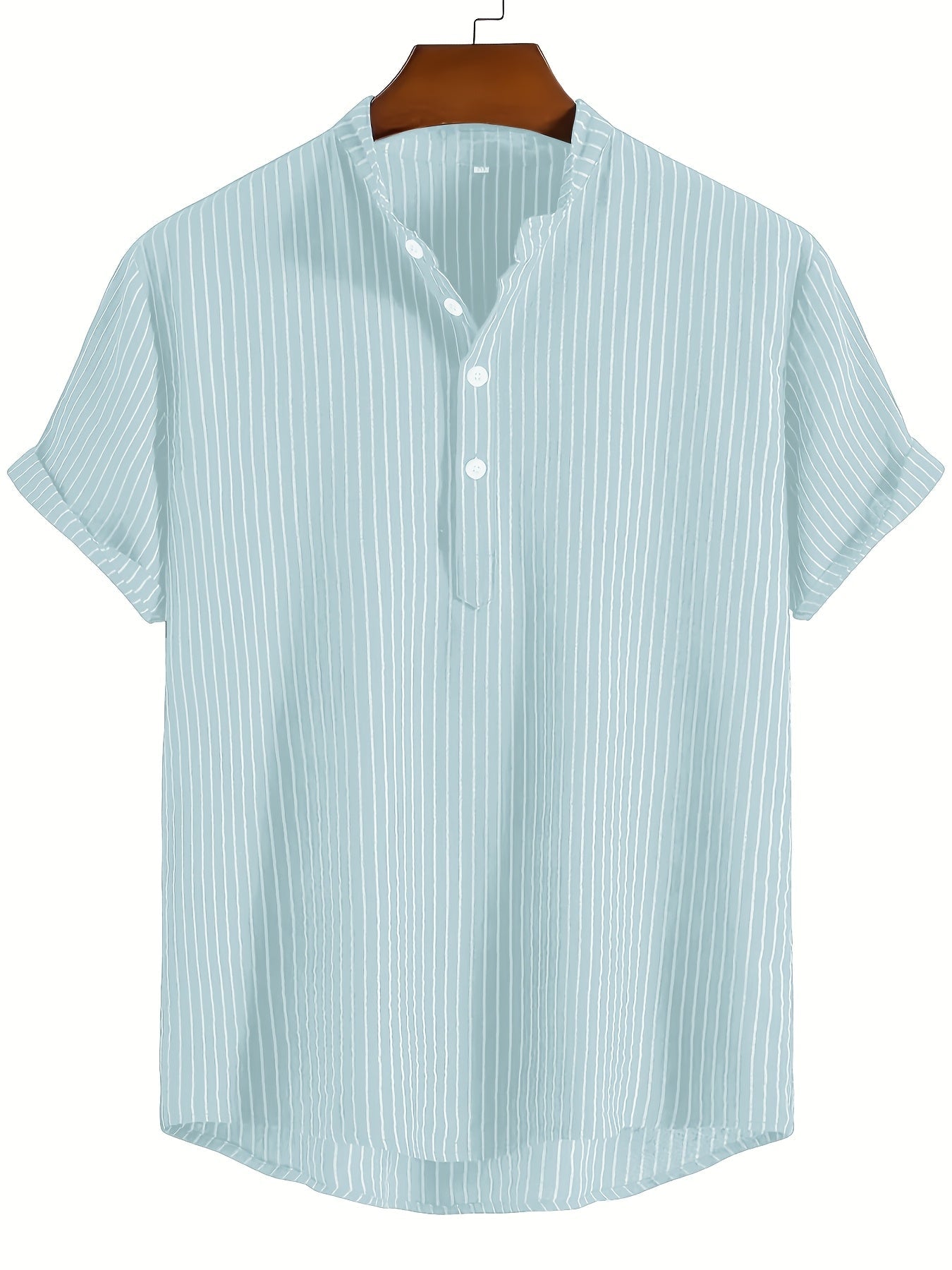 Chemise décontractée à rayures col mao pour homme - Style tendance et confortable