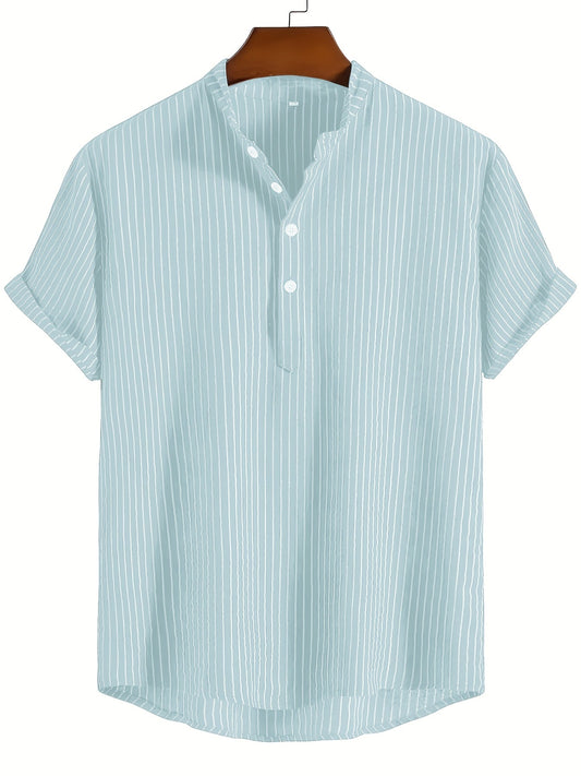 Chemise décontractée à rayures col mao pour homme - Style tendance et confortable