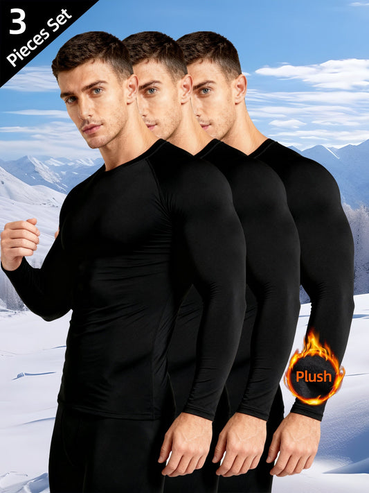 Ensemble Sous-vêtements Thermiques Homme Noir Manches Longues Lot de 3