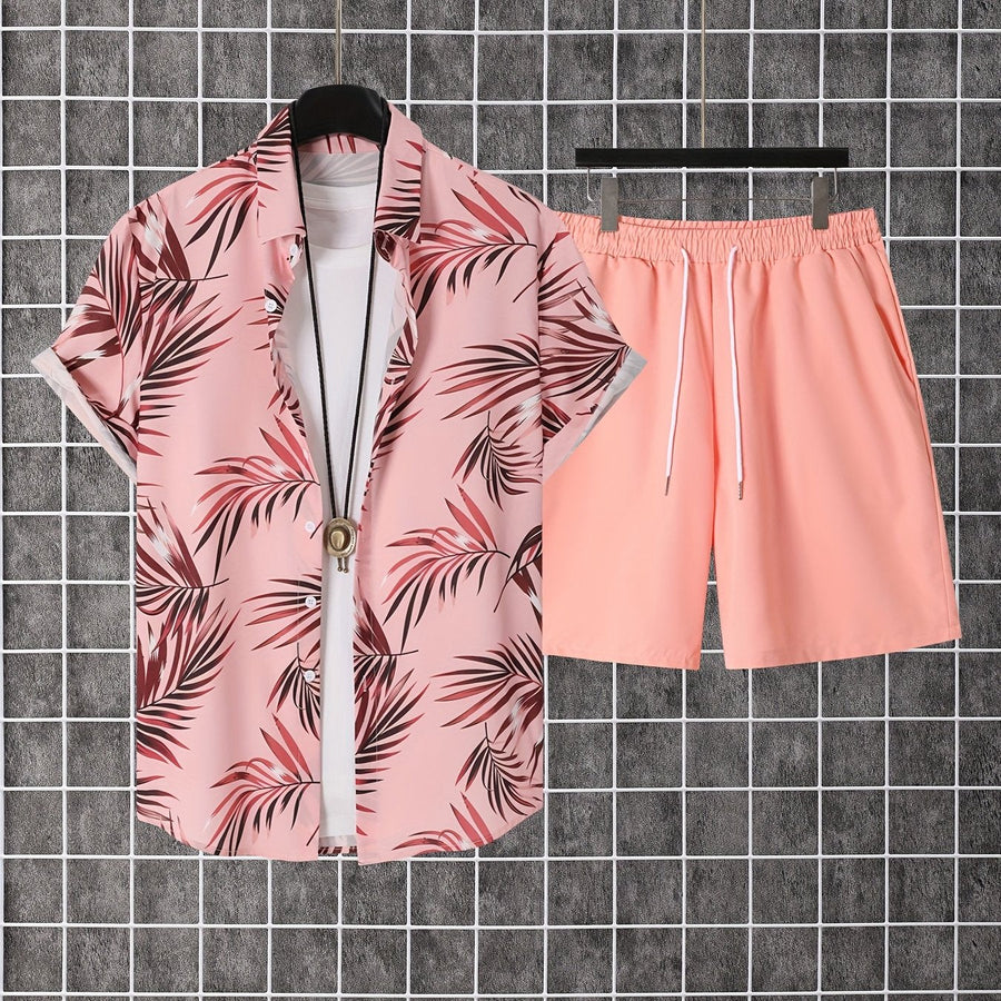 Afslappet sommeroutfit til mænd - Skjorte med palmeprint & shorts - Strand- og feriestil