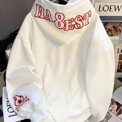 Sweat à Capuche Blanc avec Broderie Rouge Détail Manches