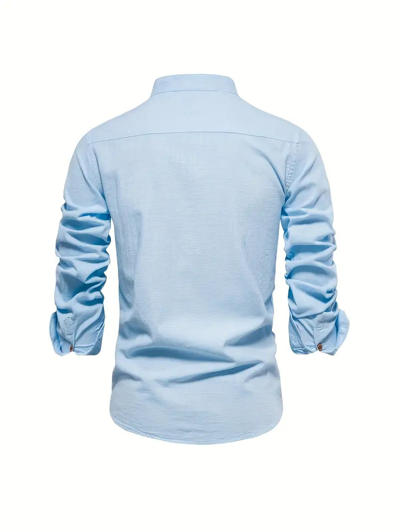 Herreskjorte med mao-krave og lange ærmer, elegant casual businessstil