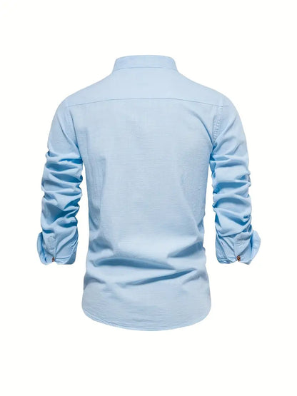 Herreskjorte med mao-krave og lange ærmer, elegant casual businessstil