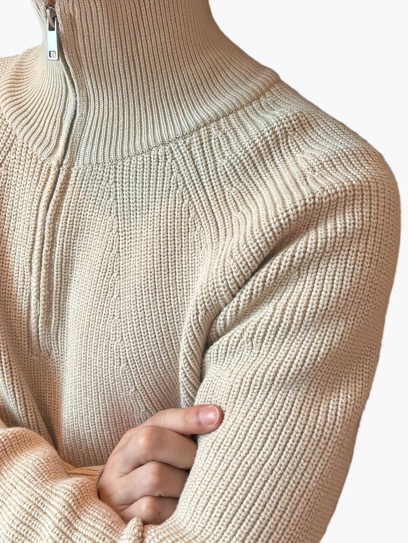 Męski sweter casual z zamkiem i nowoczesnym kołnierzem na jesień/zimę