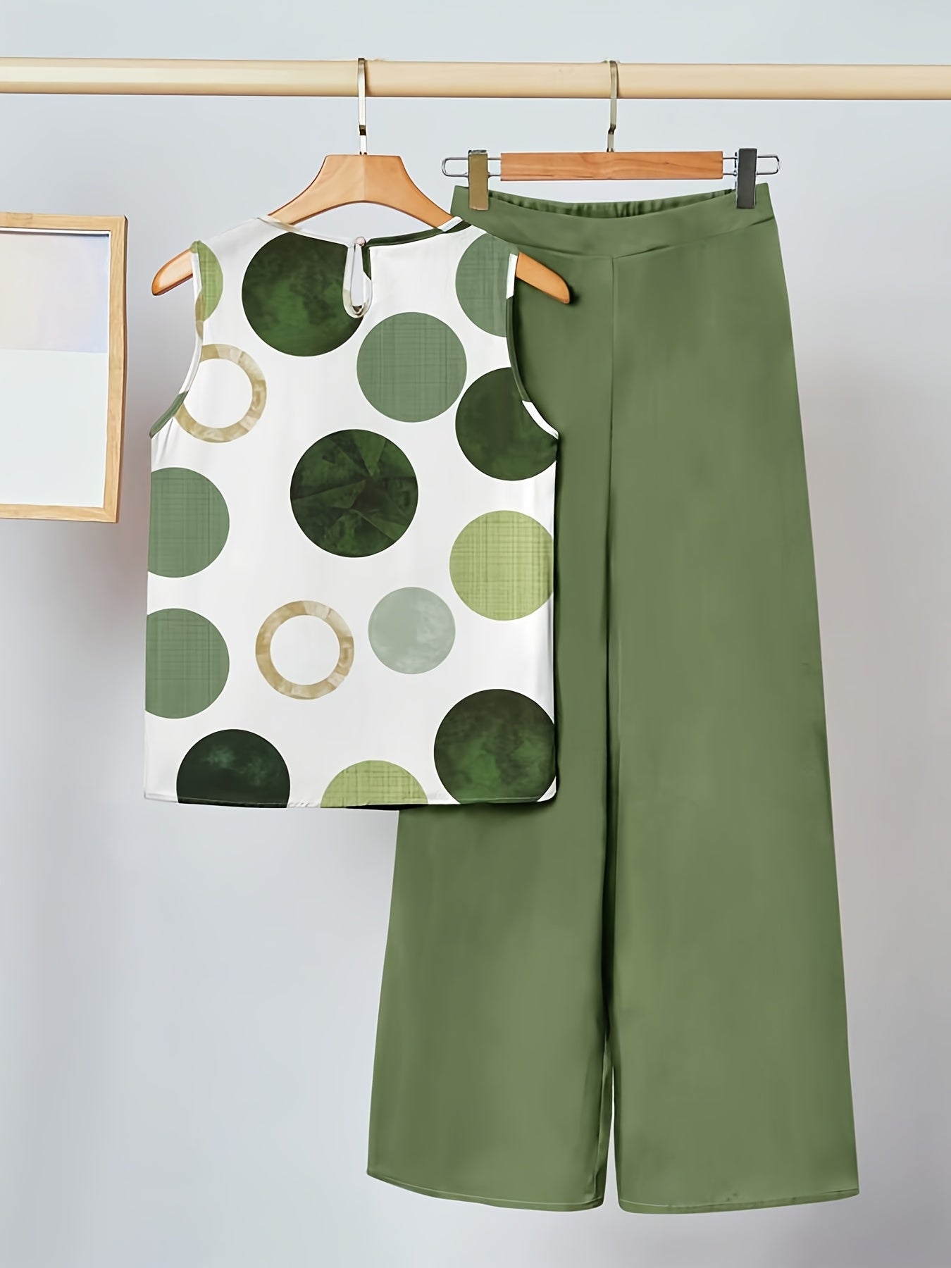 Ensemble Décontracté Femme Tunique Sans Manches et Pantalon Large Style Moderne