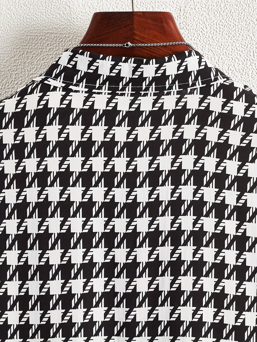 Men's Short Sleeve Resort Shirt with Geometric Print - Casual Urban Style