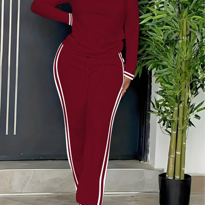 Ensemble Sport Décontracté Femme Manches Longues et Pantalon Rayures Latérales
