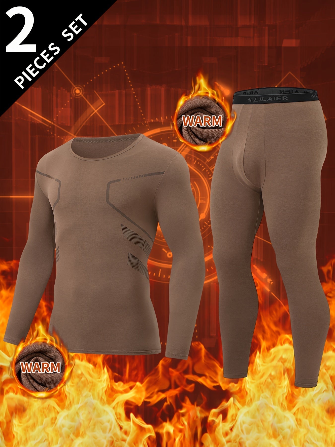 Ensemble Homme Thermique 2 Pièces Manches Longues et Legging Sport Couleur Unie