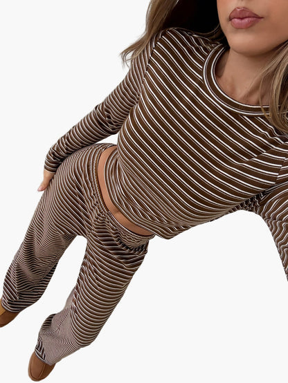 Conjunto casual de mujer a rayas, mangas largas, ideal para el descanso o el día a día