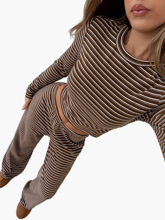 Women's casual striped set, long sleeves, ideal for relaxation or everyday wear