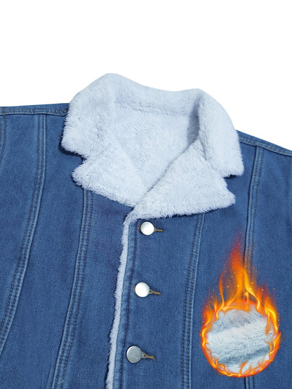 Veste courte en denim bleu avec doublure douce pour femme