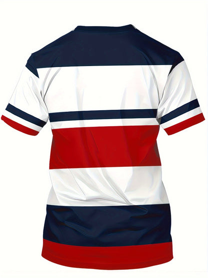 T-shirt casual uomo stile universitario a righe per uso quotidiano