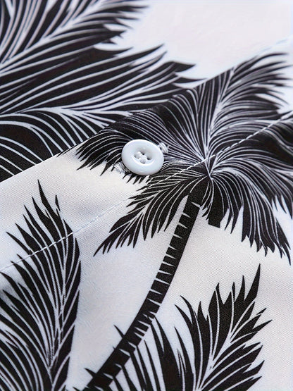 Letni casualowy zestaw męski, styl wakacyjny, koszula z nadrukiem palm i szorty