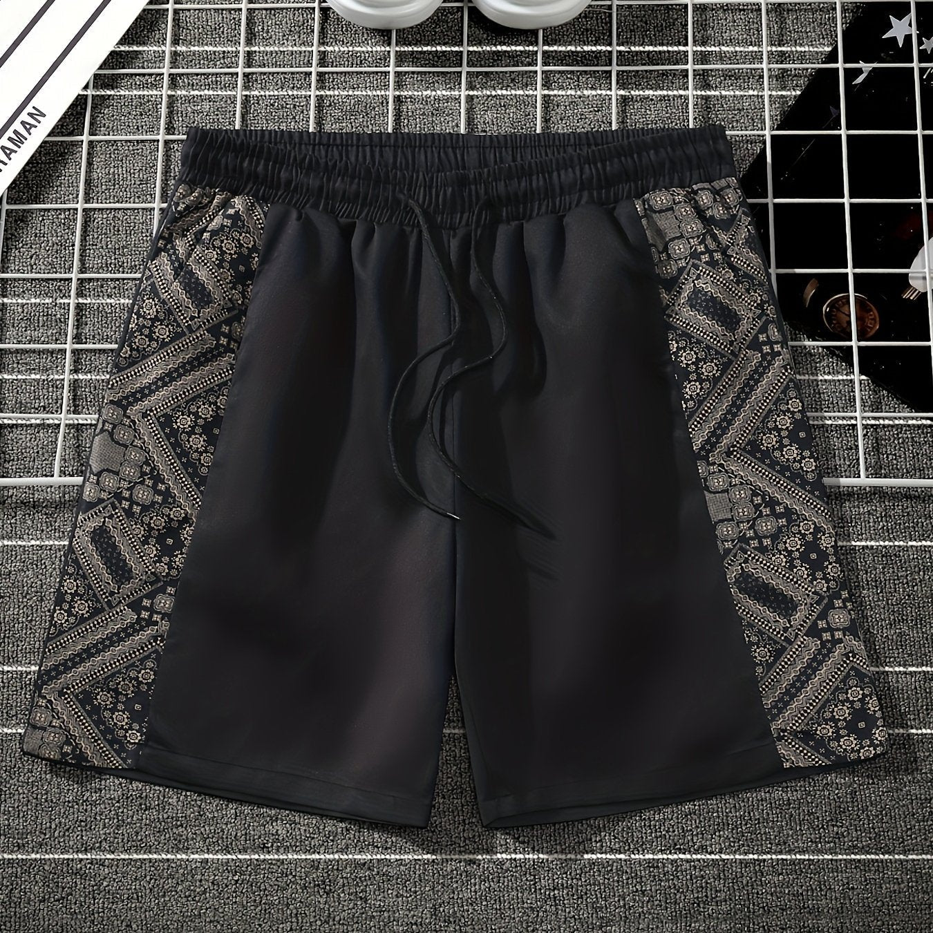 Heren shorts in stedelijke stijl met zijpanelen met grafisch patroon – Ideaal voor streetwear en vrije tijd