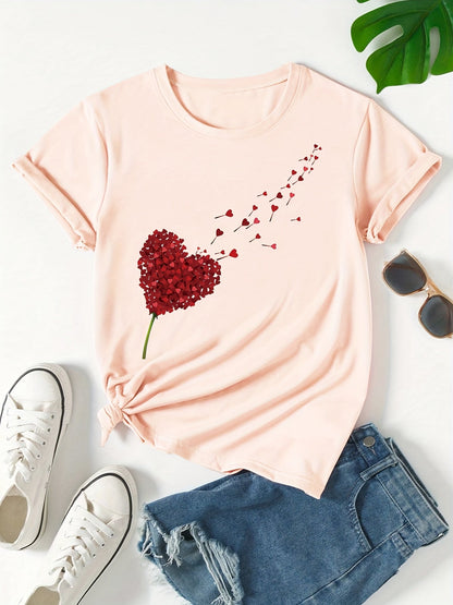 T-shirt Femme Style Décontracté Imprimé Cœur Volant pour Look Estival et Moderne
