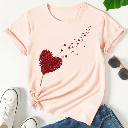 T-shirt Femme Style Décontracté Imprimé Cœur Volant pour Look Estival et Moderne