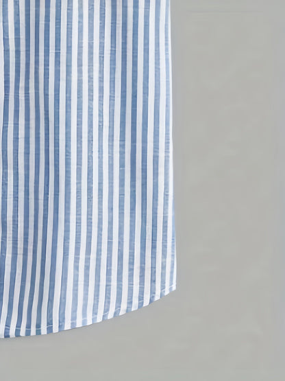 Chemise décontractée à manches courtes pour homme, style estival à rayures, col montant, idéale pour l'été