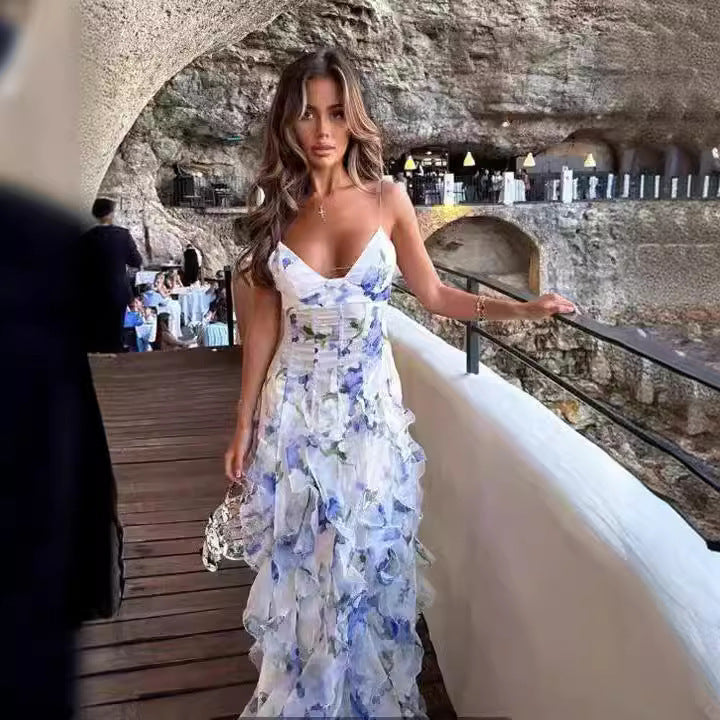 Vestido largo de mujer estilo mágico elegante con estampado floral para noches y eventos