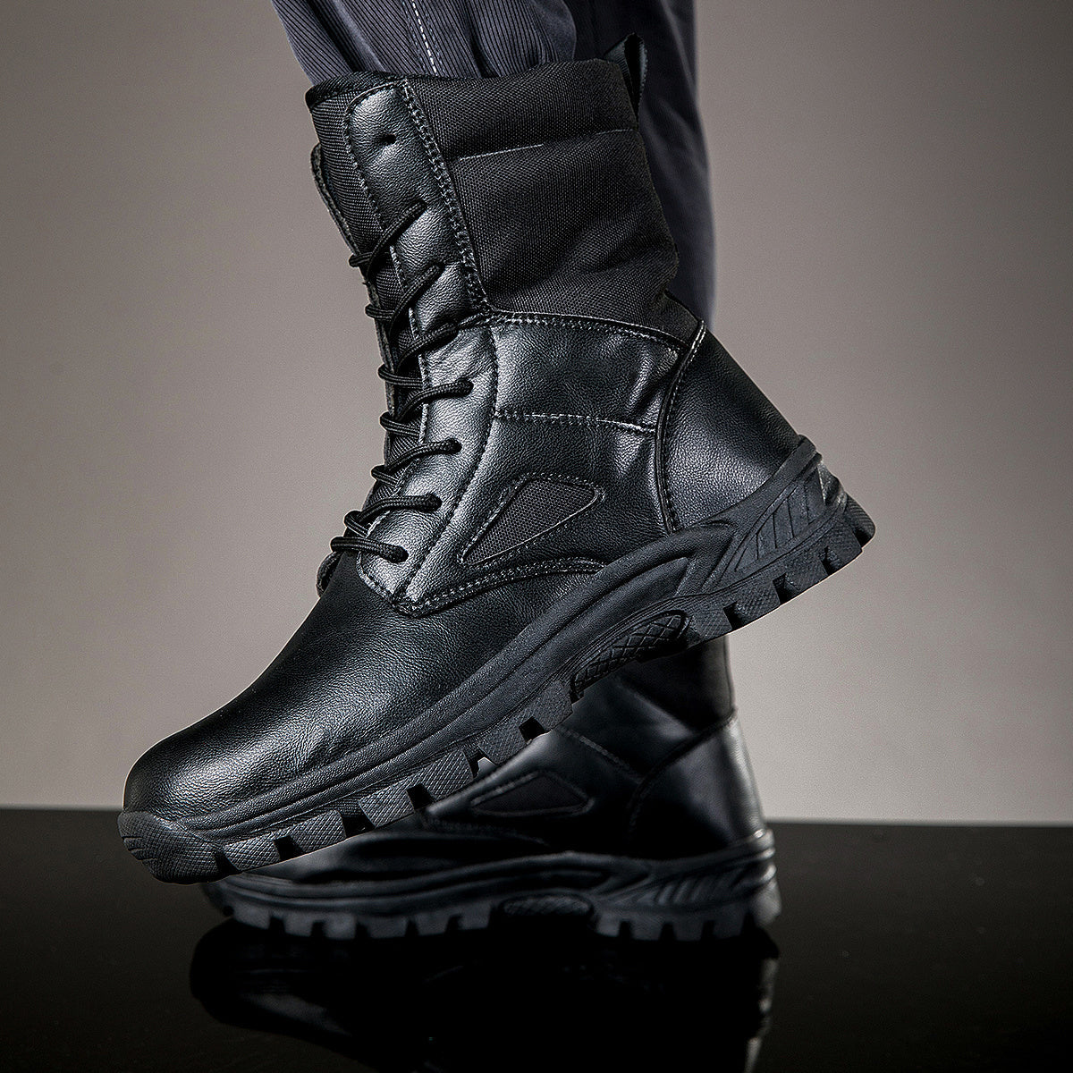 Bottes hautes tactiques à lacets pour homme, robustes et antidérapantes