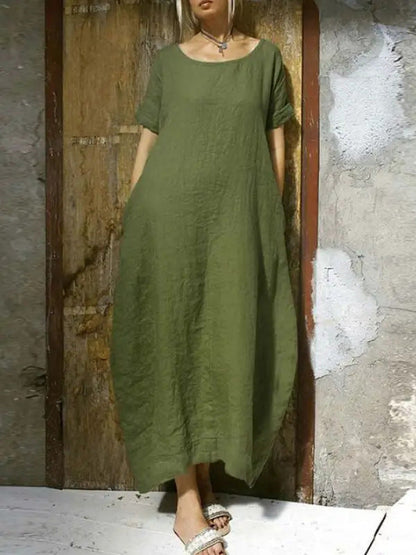 Luźna sukienka damska w stylu boho chic z krótkim rękawem