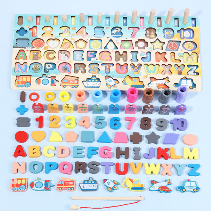 Educatief Houten Puzzel voor Kinderen – Letters, Cijfers en Vormen – Montessori Spel voor Ontwikkeling en Leren