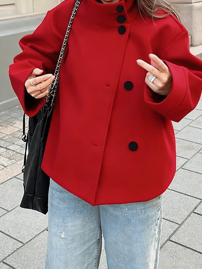 Veste courte femme col montant boutonnée décontractée couleur unie