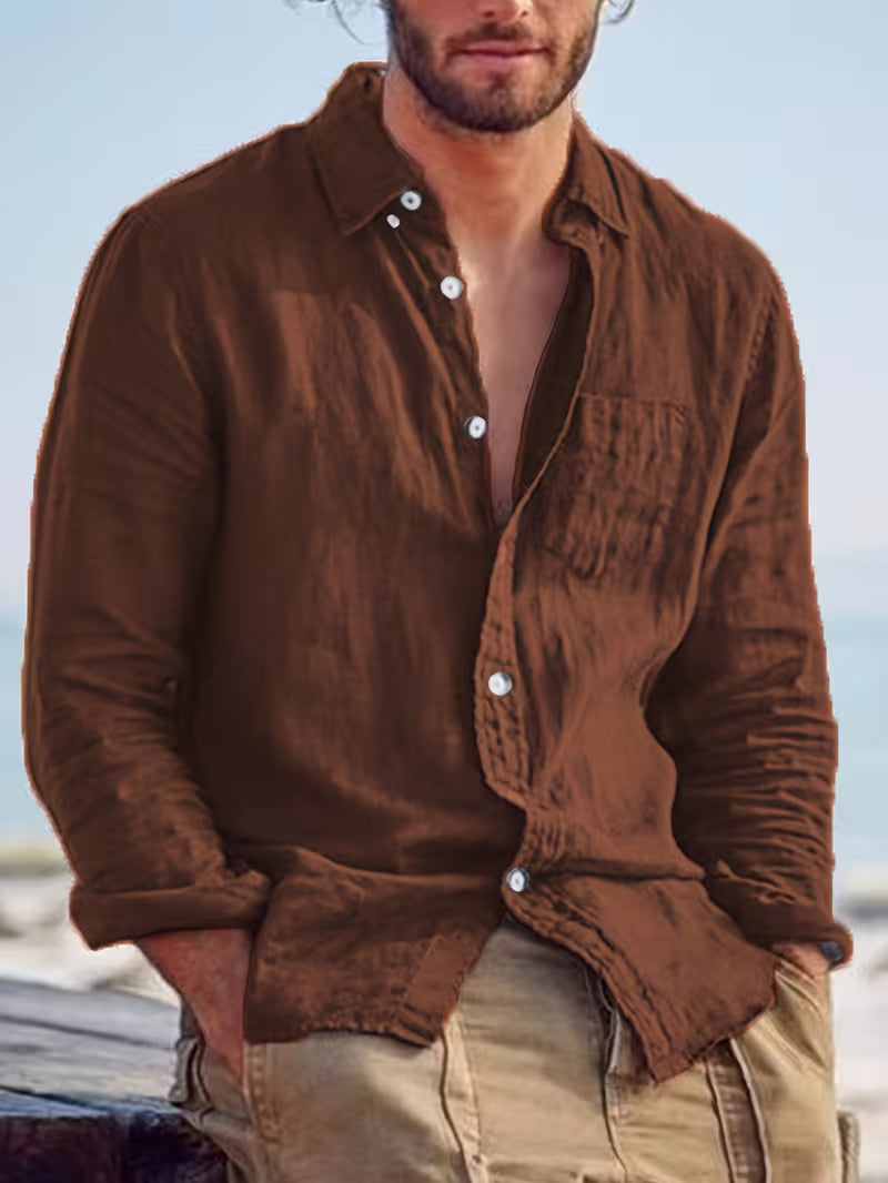 Chemise décontractée pour homme à manches longues style plage – Idéale pour sorties et vacances