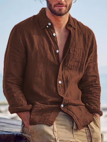 Chemise décontractée pour homme à manches longues style plage – Idéale pour sorties et vacances
