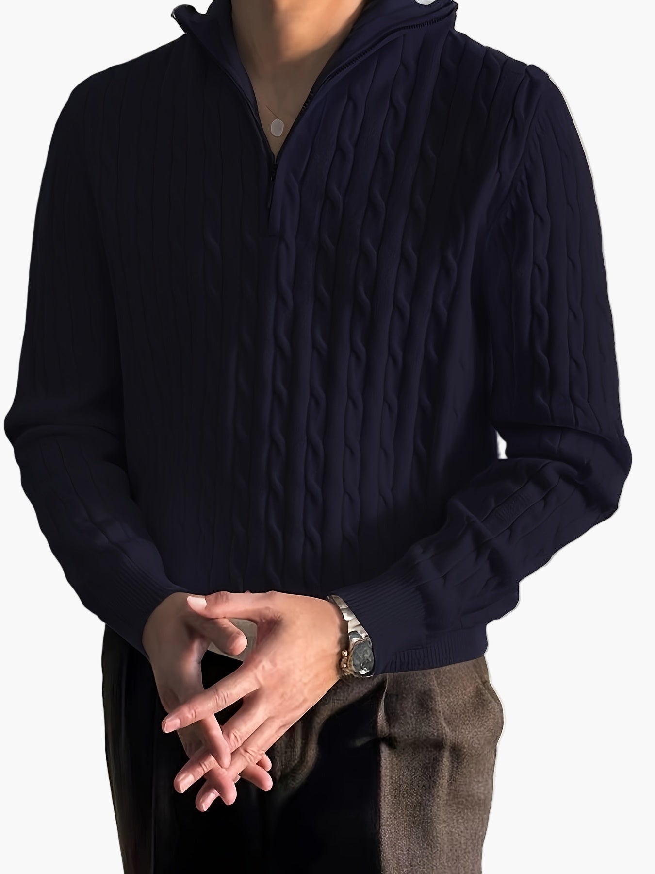 Heren trui met halve rits, casual stijl, met kabelpatroon voor herfst-winter